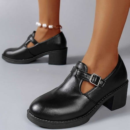 Xysaqa Ballets Flats Shoes for Women  Women s Loafer Flat Women s New Line Buckle Round Head British Style Thick Soled Heel Small Leather Shoes Female Zapatos Mujer Savings!