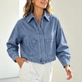 thumbnail image 6 of Women's Denim Shirt Jacket, Collar Button Zipper Long Sleeve Casual Top with Pockets Light Blue-A XL(XL), 6 of 8