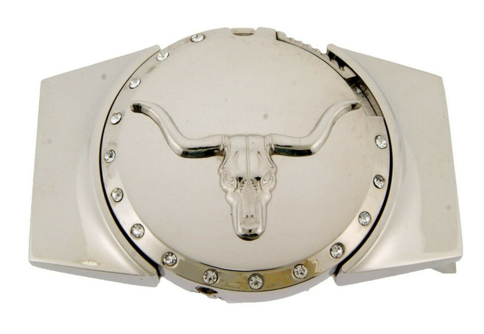 Removable Lighters Belt Buckle OX Bull Longhorn Silver Chrome Texas