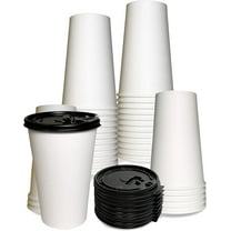 20 oz Disposable White Paper Coffee Cups with Black Flat Lids, Recyclable Hot/Cold Beverage Paper Drinking Cups with Lids for Tea, Water, Coffee, Travel, Picnic, Breakroom, Office (1000 Pack)