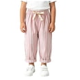 thumbnail image 4 of Xyant Toddler Girl Boy Cotton Linen Pants Striped Wide Leg Casual Pant Elastic Waist Summer Fall Trousers Kids Loose Long Pants (Pink,1-2 Years), 4 of 7