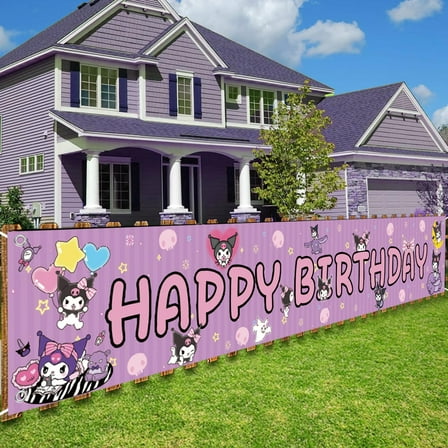 Cartoon Kuromi Birthday Yard Sign Banner Party Supplies Happy Birthday Party Decorations Backdrop 9.8 X 1.6 ft