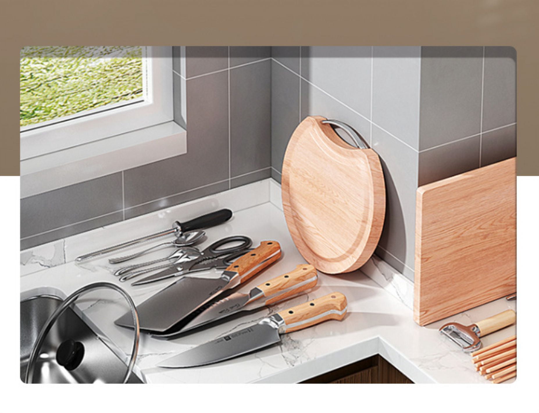 BREIS Cutting Board Holder, 5 in 1 Metal Chopping Board Organizer Pan Pot Cover Lid Rack Stand with Utensil Knife Holder, Kitchen Organizer Rack for Cabinet and Countertop