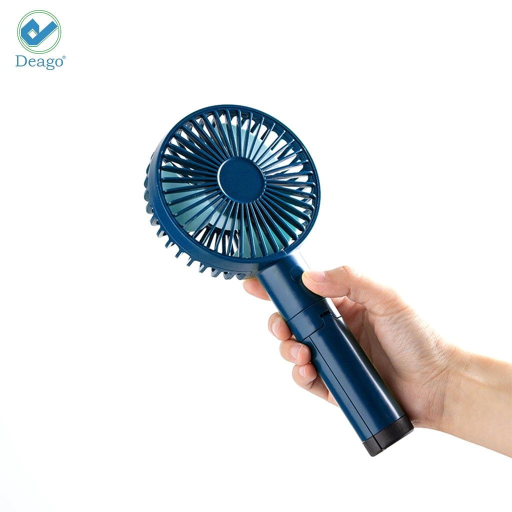 Deago Rechargeable USB Desk Cooling Fan Summer Mini Tripod Handheld Fan Foldable Bracket 3 Speeds Portable Fan for Outdoor Travel (Blue)