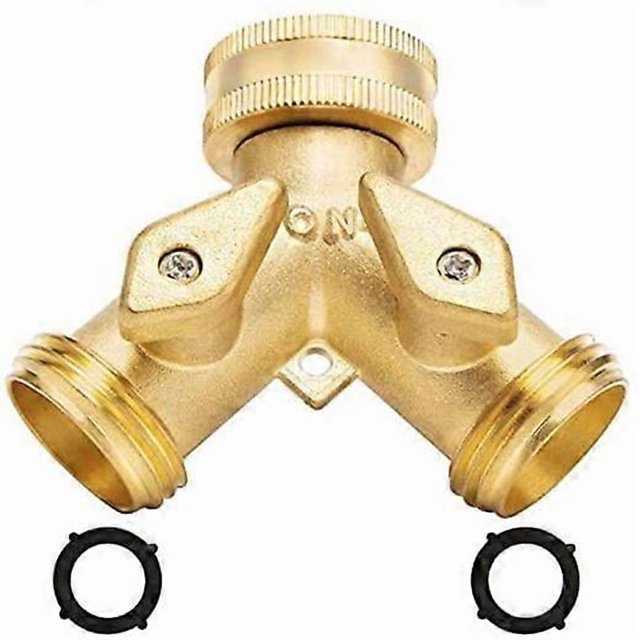 Garden Hose Splitter 2 Way - Heavy Duty Solid Brass Hose Y SplitterHose Faucet Splitter,3/4" Brass Hose Adapter Connectors
