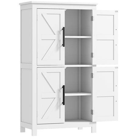 Bathroom Floor Cabinet, White Farmhouse Cabinet with Doors & Adjustable Shelves, 43.3"H Storage Organizer for Bathroom, Kitchen, Entryway