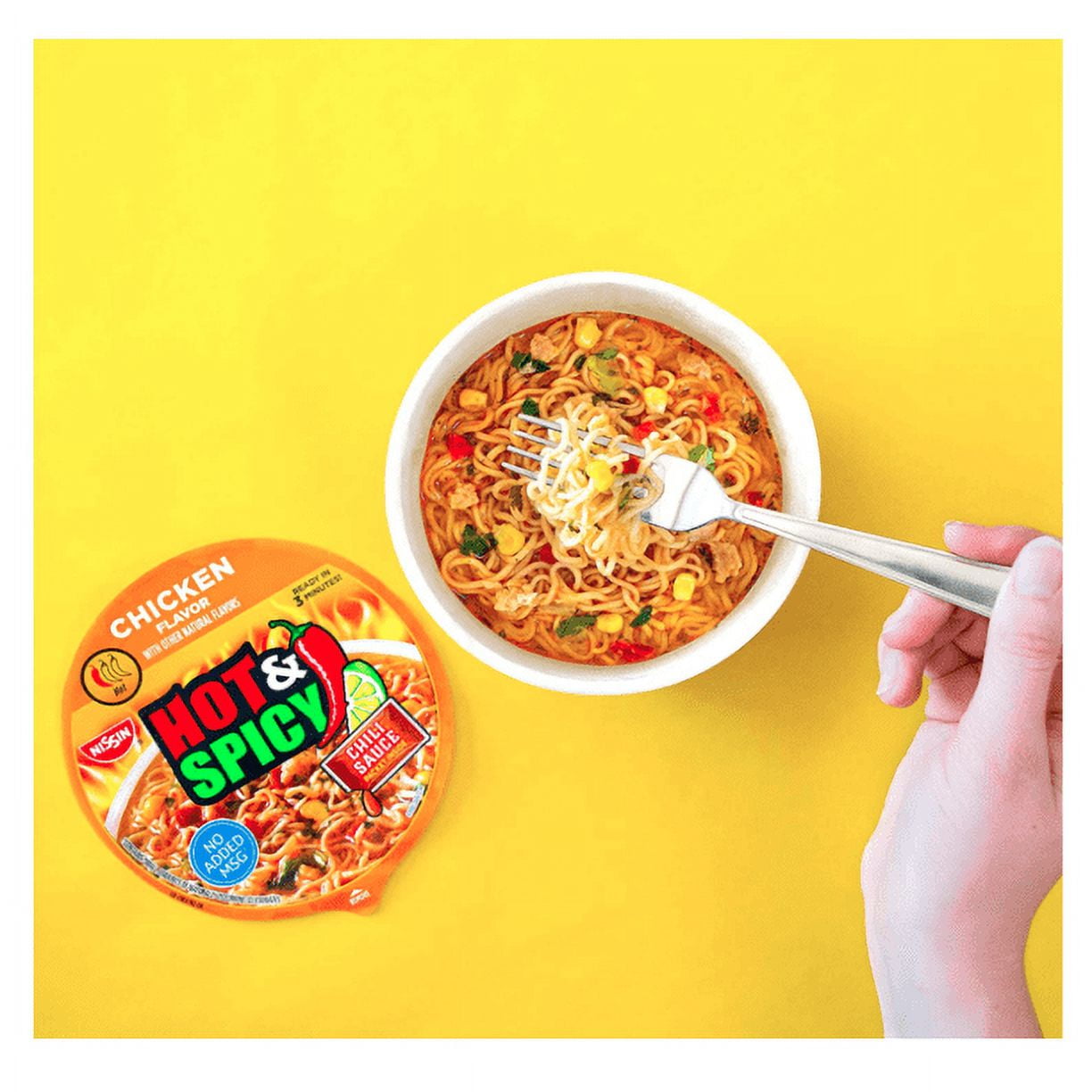 Nissin Hot and Spicy Chicken Flavor Ramen Noodle Soup, 3.32 Ounce (Pack of 12)