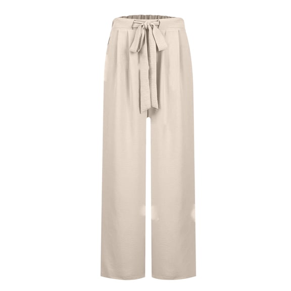 ibuvkizy Wide Leg Pants for Women Fall Winter,Women's Casual Drawstring Wide Leg Pants Solid Waist Bandage Loose Long Pants with Pocket Beige,S