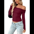 thumbnail image 1 of Blusas de Larga con Hombros Descubiertos para Mujer, Ajustadas, Fruncidas, Estilo Y2K, Conjuntos de Moda 2025 Vino Tinto M, 1 of 9