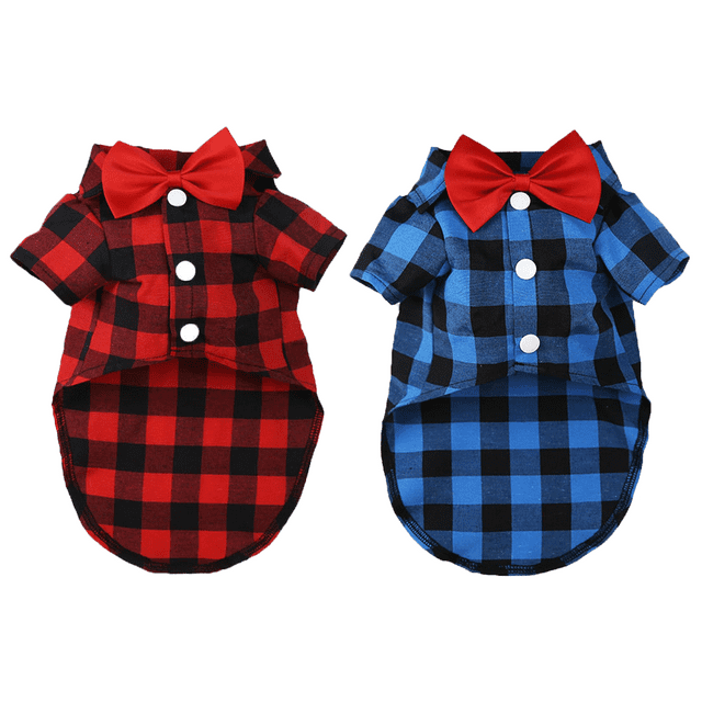 Paquete de 2 camisas a cuadros para cachorros: linda ropa para perros y pajarita, conjunto combinado para perros y gatos, fiesta de cumpleaños