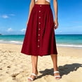 thumbnail image 2 of Arlun Women's High Waisted Button Front Midi Skirts Summer Solid Color Loose Fit Below Knee Flowy A-Line Skirt with Pockets 2026 Simple and Stylish Beach Casual Skirts XL, 2 of 6