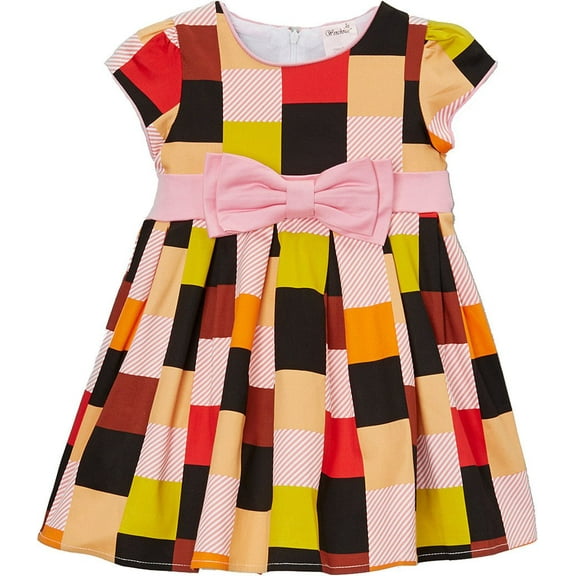 Wenchoice Girl's Orange & Black Geometric Dress M(3T-4T)