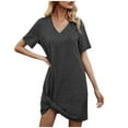 thumbnail image 1 of Yuyuzo Robes T-Shirts pour Femmes Manches Courtes Col en V Mini Robe Ourlet Froncé Couleur Dégradée Robes Courtes Décontractées, 1 of 4