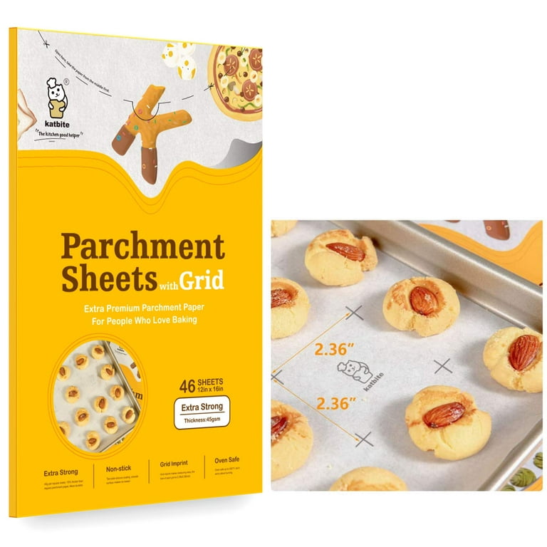 Katbite 12x16 Inch Parchment Paper Sheets with Grid Lines, Precut Baking  Paper, Non-Stick & Heavy Duty, Half Sheet Parchment Paper for Cookies, Cup Cake  Baking, Cooking, Air Fryer, Steaming, Grilling