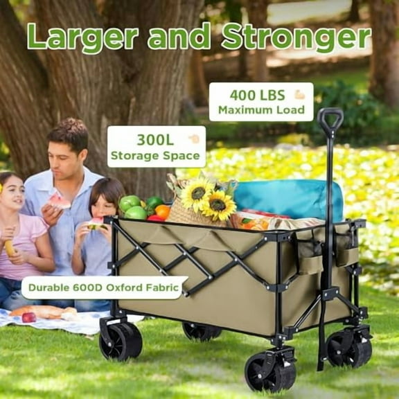 Collapsible Wagon, 400LBS Wagons Carts Foldable, Beach Carts with Big Wheels for Sand, Heavy Duty Wagon, Folding Cart with All-Terrain Wheels, Garden Carts Sports Beach