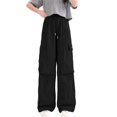 thumbnail image 2 of Riecok Cargo Pants for Girls Elastic Waist Casual Jogging Trousers Bottom with Pockets Solid Color Pull on Pants Black 9 Years, 2 of 8