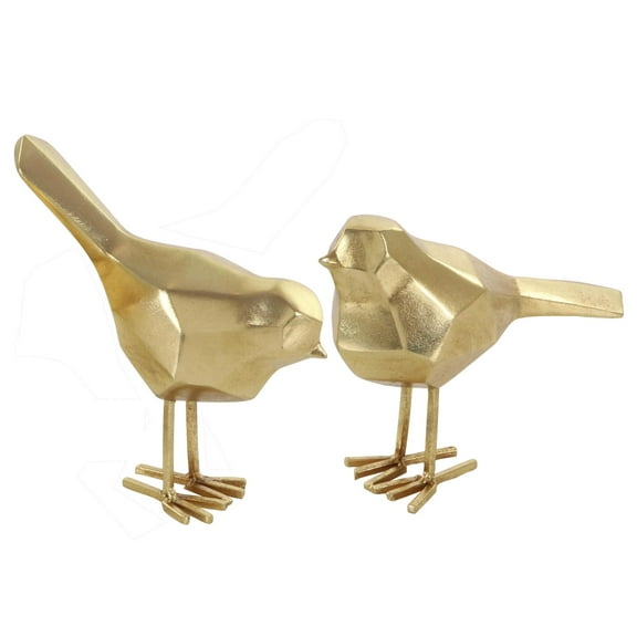 7", 8"H Gold Polystone Dimensional Faceted Bird Sculpture, by CosmoLiving by Cosmopolitan (2 Count)