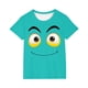 thumbnail image 2 of Blusas y camisas de manga corta con cuello redondo para niños y niñas, color liso, con estampado de expresión linda, manga corta, holgadas y cómodas, blusa para niña, 2 of 6