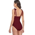 thumbnail image 5 of Alove Womens Tummy Control One Piece Swimsuits Tie Shoulder Ruched Monokini Bathing Suits, 5 of 6