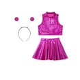 thumbnail image 3 of Runhomal Kids Girls 3Pcs Space Alien Costume Outfits Metallic Crop Tops with Skirts And Headwear Set Rose Red 14, 3 of 6