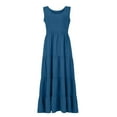 thumbnail image 6 of VBARHMQRT Flowy Dress Women's 2024 Casual Loose Plain Maxi Sundress Smocked Tank Dress Sleeveless Summer Beach Tiered Long Dresses Black Satin Dress Wedding Guest Dress, 6 of 6
