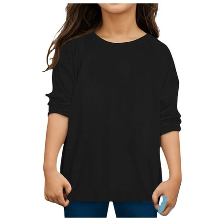

alcepopk Toddler Girl T Shirt Kids Long Sleeve Basic Inside T Shirt Casual Tees Shirt Tops Solid Cloths(Black 10-11 Y)
