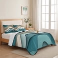 thumbnail image 5 of Twin Quilt Set 68''x86'', Teal Beige Ombre Lightweight Summer Bedspread Coverlet Set with 2 Pillow Shams, Moire Modern Abstract Art Geometric Breathable All Season Quilt Bedding for Dorm/Bedroom, 5 of 9