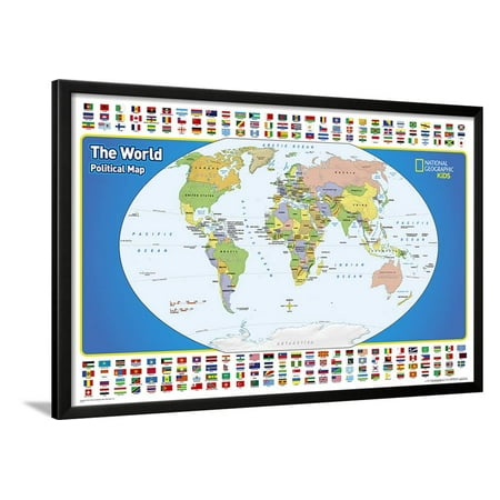 National Geographic Kids World Political Map Lamina Framed Poster Wall Art - 38x26