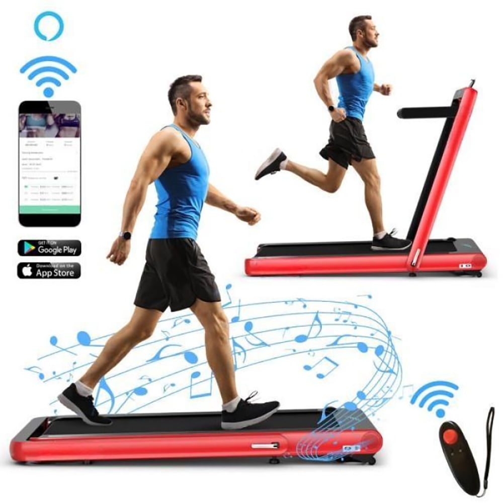 Spaco 4.75HP 2 In 1 Folding Treadmill with Remote APP Control-Red, Home Fitness Equipment for Walking & Running , Cardio Exercise Machine, Preset and Adjustable Programs