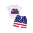 thumbnail image 2 of Elippeo Toddler Boys Memorial Day Outfits 6 12 18 24 Months 3 Years Letter Embroidery T-Shirt and Elastic Star Stripe Shorts for 2 Piece Clothes Set, 2 of 10