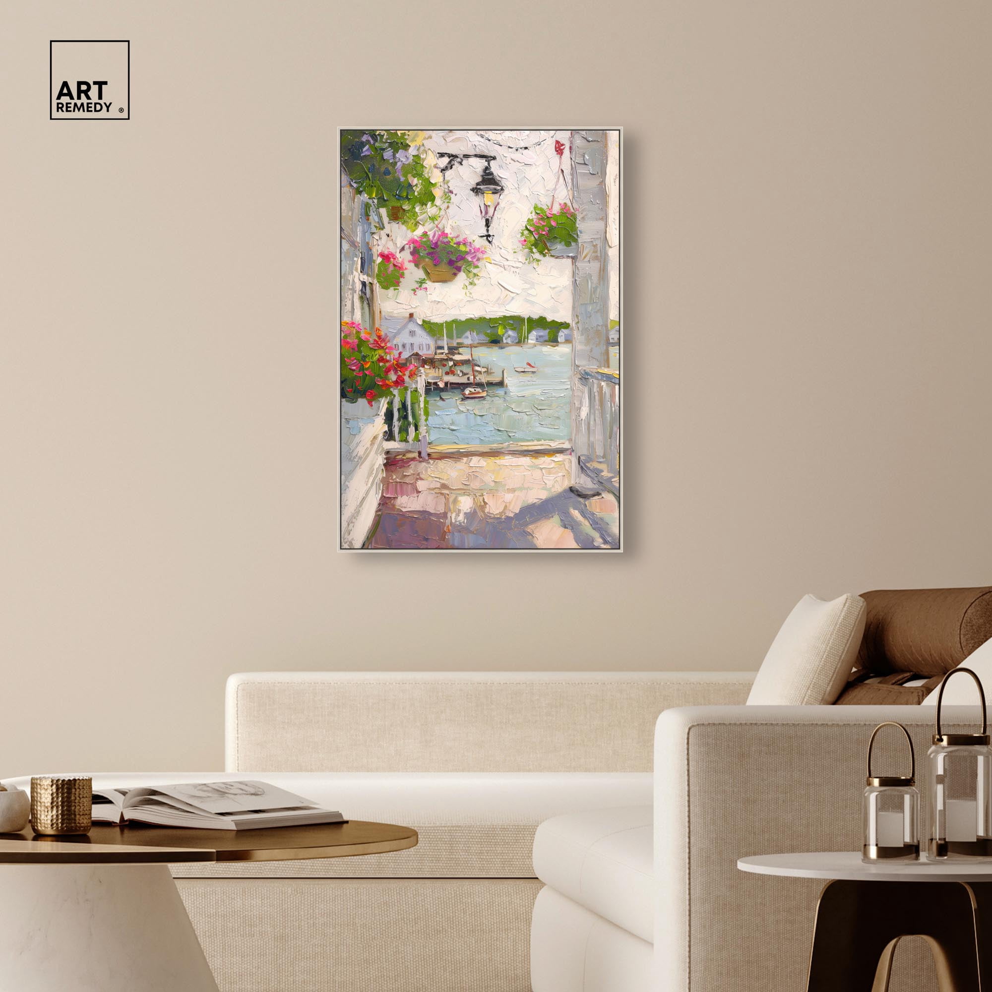 Harbor Hideaway II Canvas Pastel Oil Paintings by Art Remedy, Silver Frame, 30 x 45