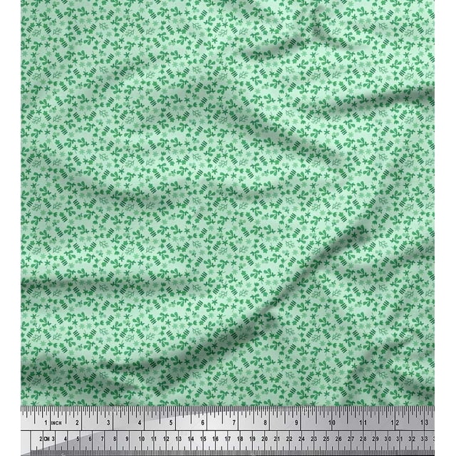 Soimoi Poly Georgette Fabric Leaves & Floral Artistic Printed Fabric 1 Yard 52 Inch Wide