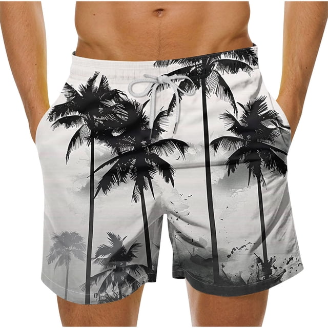 Pantalones Cortos Casuales de Impresión Hawaiana para Hombres Pantalones Cortos de Natación de Playa, Poliéster de Secado Rápido con Forro de Malla