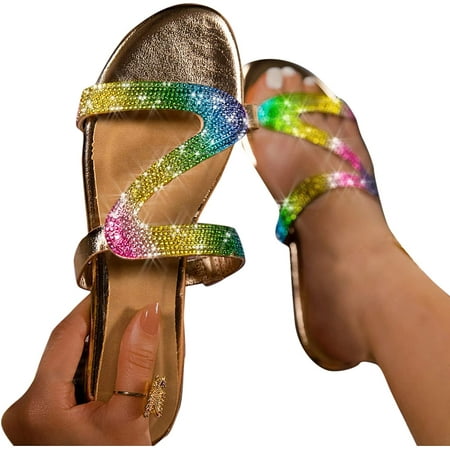 Sandals for Women Dressy Summer Womens Slip On Criss Band Sandals Sunflower Print Flat Breathable Shoes Slippers