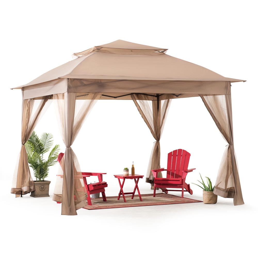 Sunjoy Outdoor Gazebo Patio 11 ft. x 11 ft. Pop Up Portable Steel Gazebo Khaki