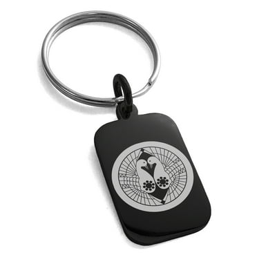 Stainless Steel Nanbu Samurai Crest Engraved Small Rectangle Dog Tag Charm Keychain Keyring