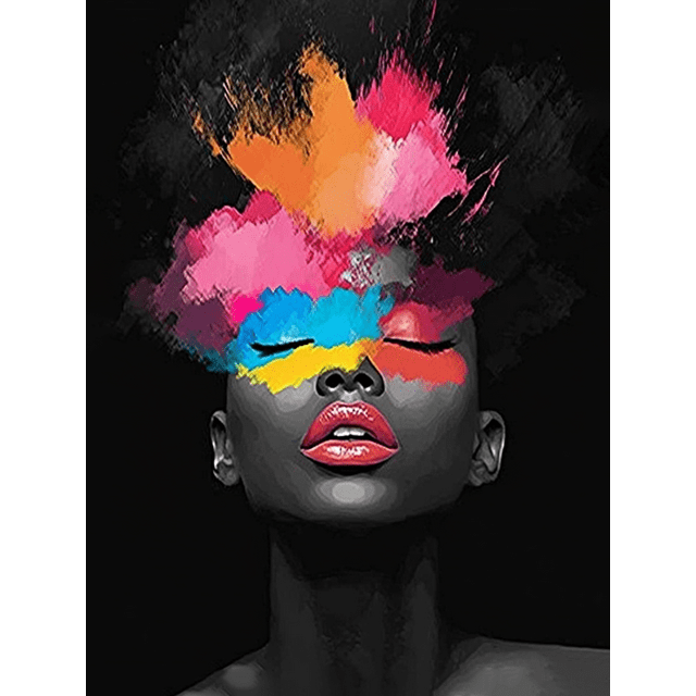 Abstract Colorful Woman Face Canvas Painting,Suitable for Living Room,Office,Bathroom,and Hallway Decoration