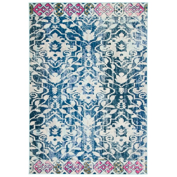 SAFAVIEH Madison Bayon Geometric Distressed Area Rug, Navy/Ivory, 5'3" x 7'6"