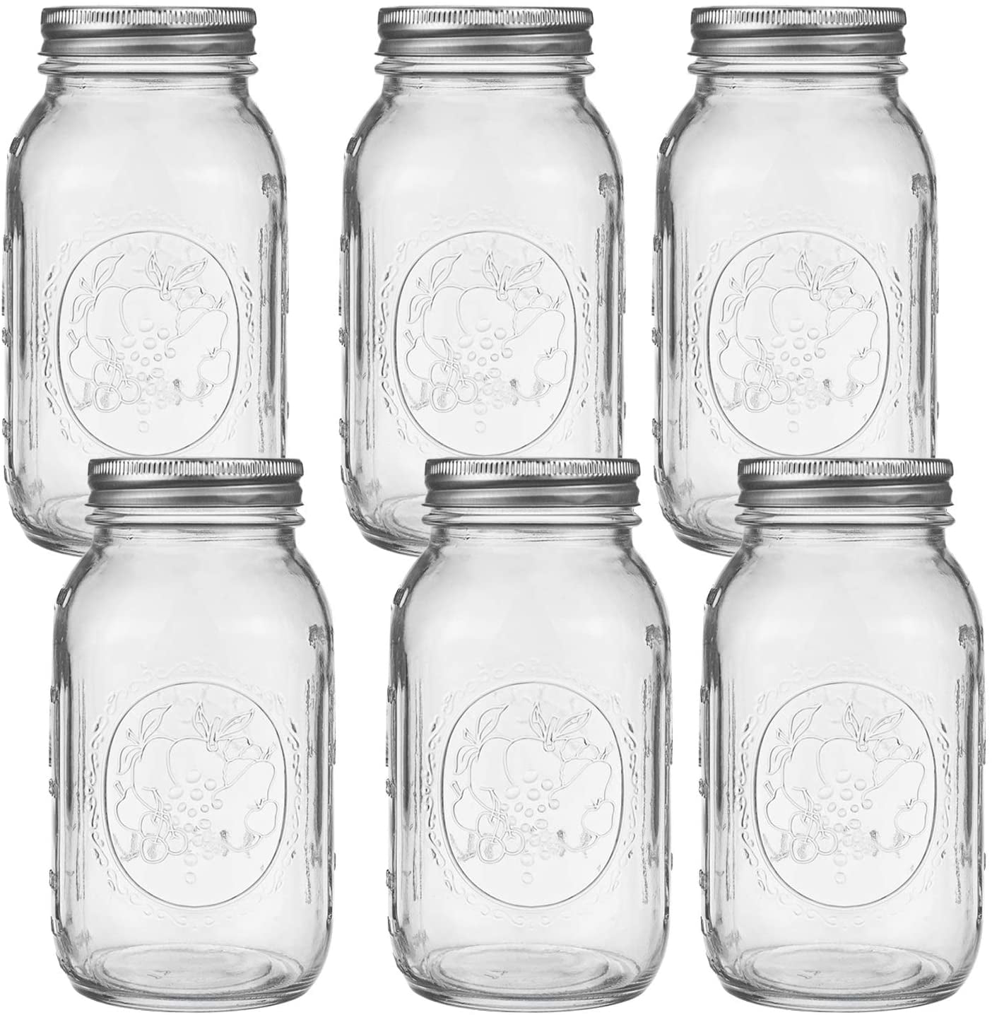 6 Pack Clear Glass Jars Ball Mason Jars, 32 oz Canning Glass Jars with