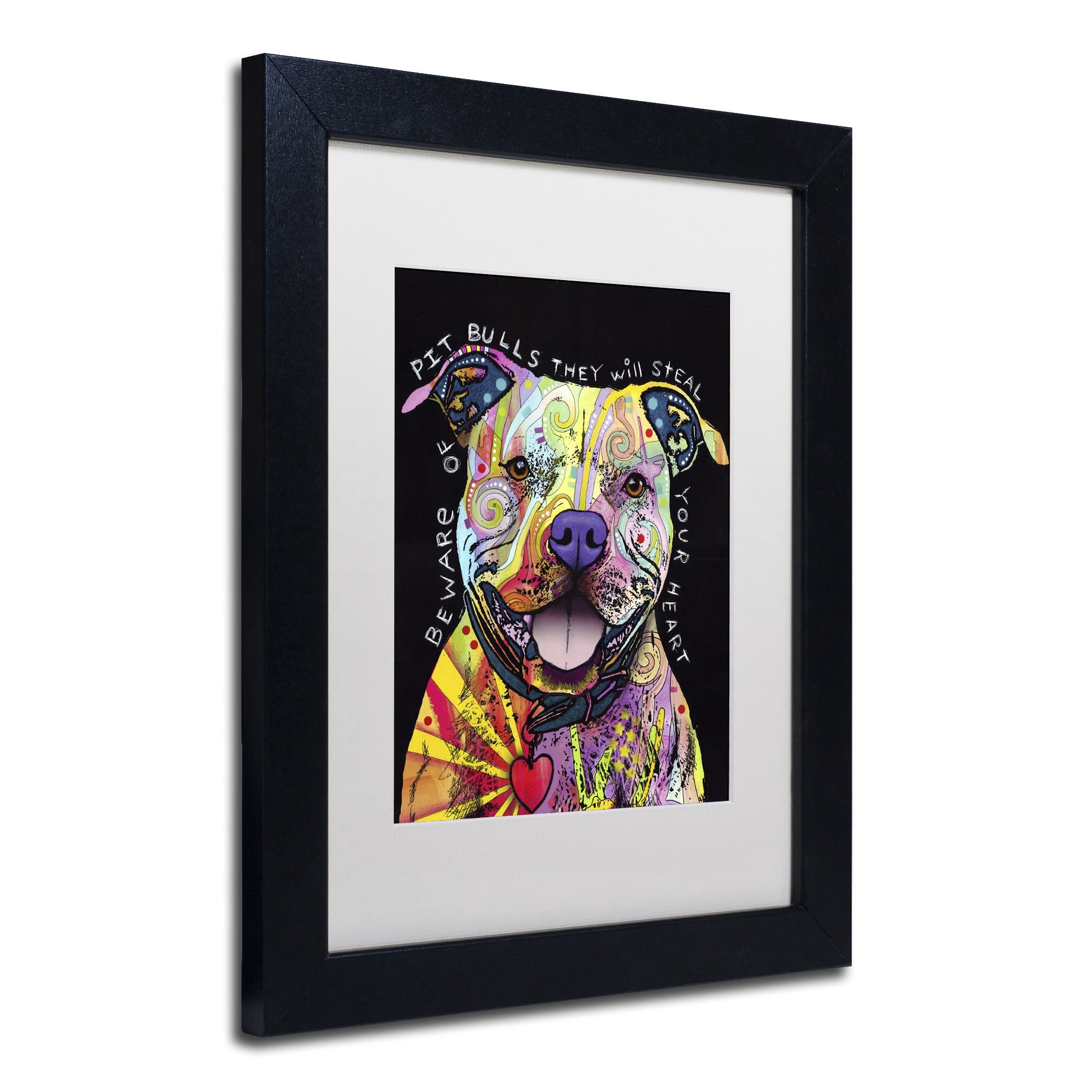 Trademark Fine Art "Beware of Pit Bulls" Canvas Art by Dean Russo, White Matte, Black Frame