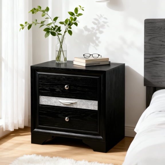 Leovanni 26" Modern Solid Wood Nightstand with 3 Drawers, Hidden Jewelry Drawer, Black