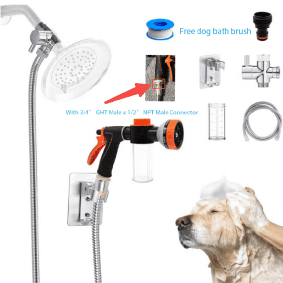 WeiDongzhuo Nozzle Sprayer Metal 3-Way Shower Diverter Shower Attachment Set for Dogs with Sprayer & 6.6 Ft Long Hose