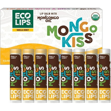 Eco Lips Mongo Kiss® Organic Lip Balm, 8-Count Value Gift Set, Vanilla Honey Pack