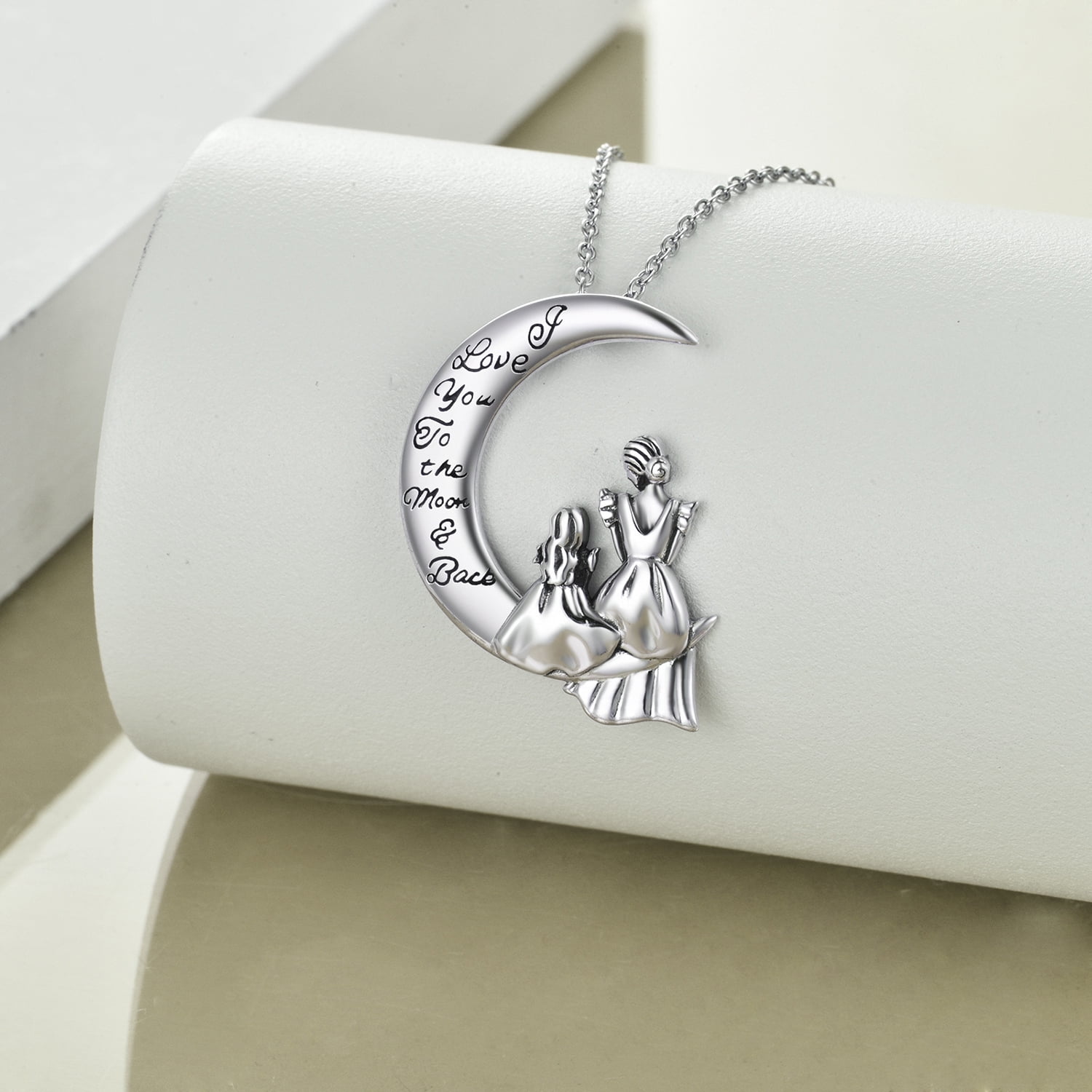 WINNICACA S925 Sterling Silver Mother Daughter Necklace Moon Pendant Jewelry Mothers Day Gifts for Mom from Daughter