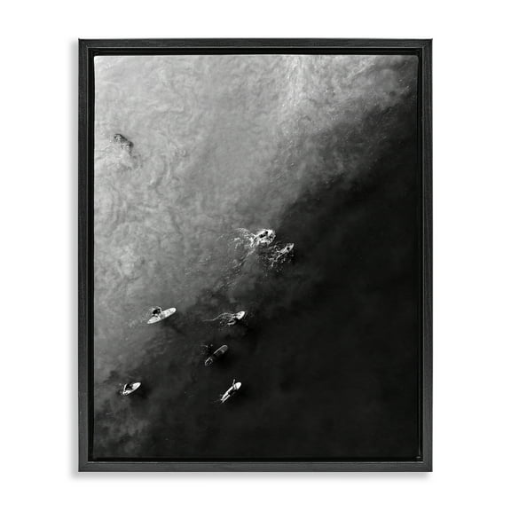 Stupell Industries Aerial Paddling Surfboards Sports Photography Black Floater Framed Canvas Art Print Wall Art, 17 x 21