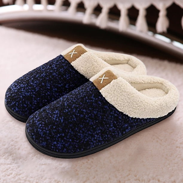 Zapatilla de espuma viscoelástica para hombre, suela de goma antideslizante, zapato de casa cómodo similar a la lana (azul S) Likrtyny Tenis De Mujer Tenis De Hombre
