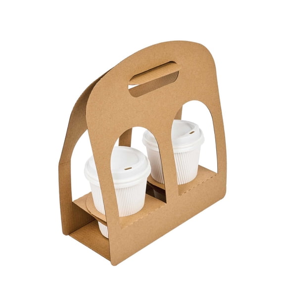 Bio Tek Kraft Paper Sunrise Drink Carrier - Fits 2 Cups - 9 3/4" x 4" x 10 3/4" - 100 count box