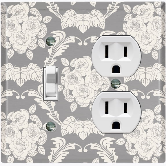 Metal Light Switch Plate Outlet Cover (Damask Rose Tan - Single Toggle Single Duplex)