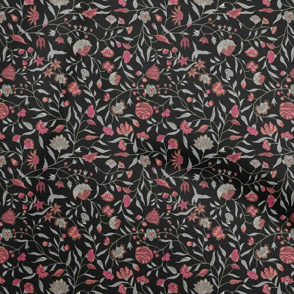 oneOone Polyester Spandex Black Fabric Asian Suzani Diy Clothing Quilting Fabric Print Fabric By Yard 56 Inch Wide