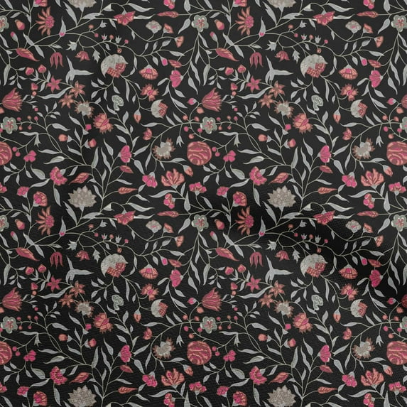 oneOone Cotton Silk Black Fabric Asian Suzani Fabric For Sewing Printed Craft Fabric By The Yard 42 Inch Wide